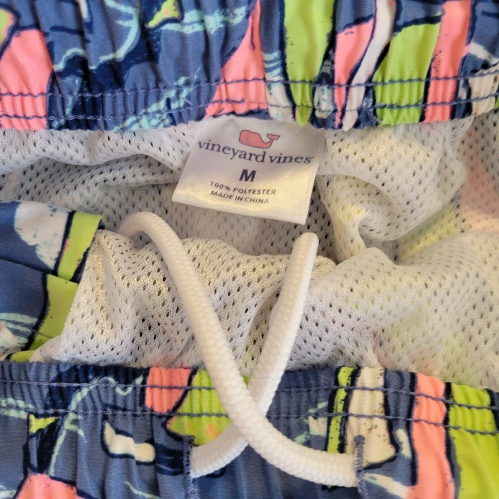 Vineyard Vines Mens Sailboat Print Swim Trunks Blue Pink Medium Board Shorts
